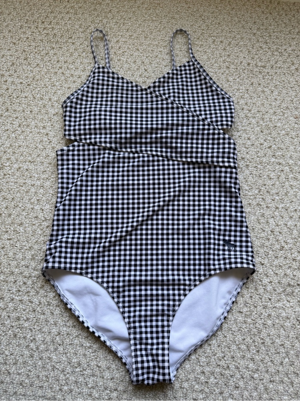 Abercrombie Kids black & white gingham one piece swimsuit w/ cutouts size 13/14